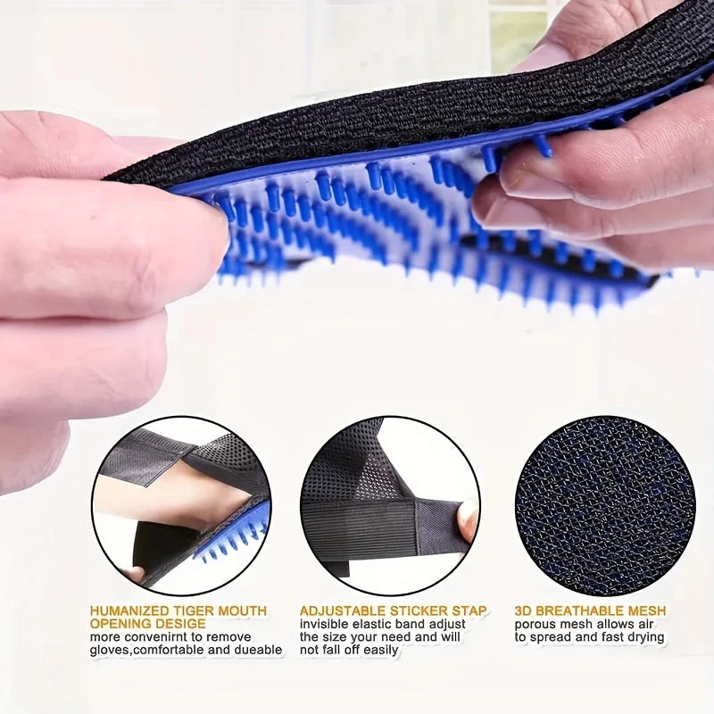 Dog grooming glove massaging and cleaning coat