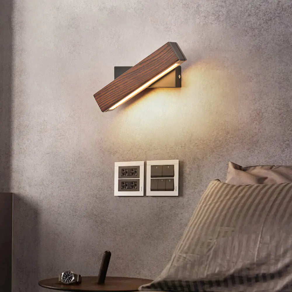 Rotatable Wooden LED Wall Light | Modern Minimalist Bedroom Lamp | Adjustable Wall Sconce