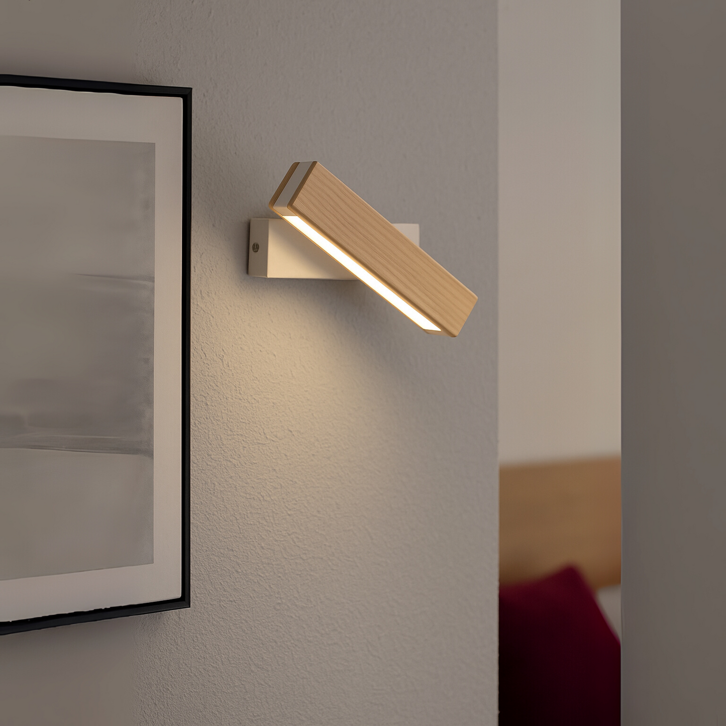 Rotatable Wooden LED Wall Light | Modern Minimalist Bedroom Lamp | Adjustable Wall Sconce