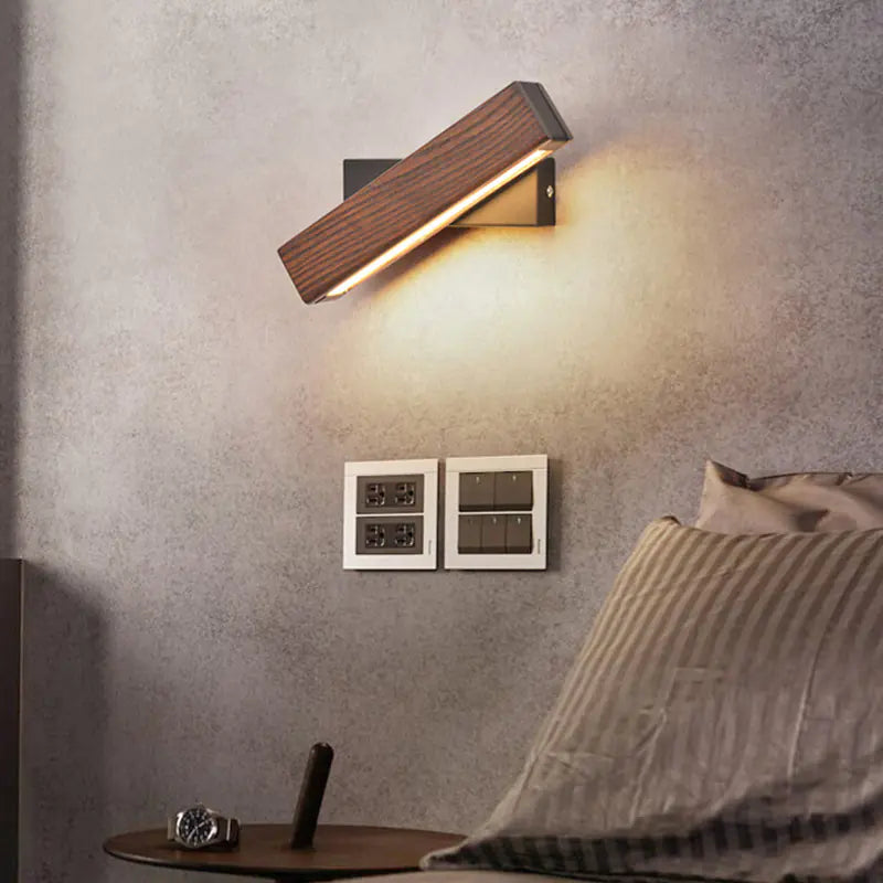 Rotatable Wooden LED Wall Light | Modern Minimalist Bedroom Lamp | Adjustable Wall Sconce