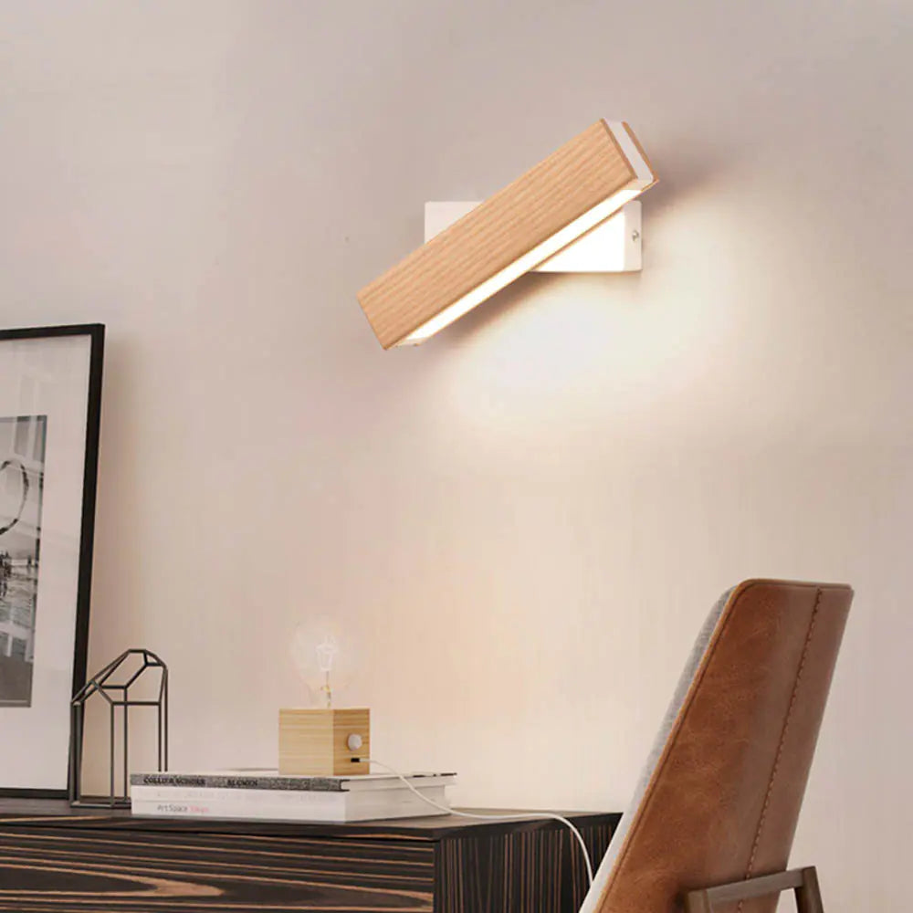 Rotatable Wooden LED Wall Light | Modern Minimalist Bedroom Lamp | Adjustable Wall Sconce