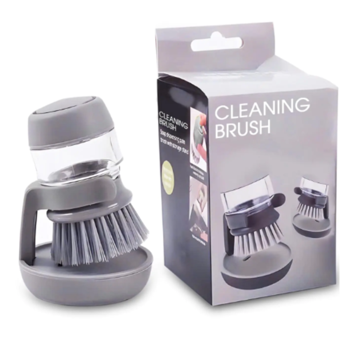 Cleaning brush with packaging on a white background