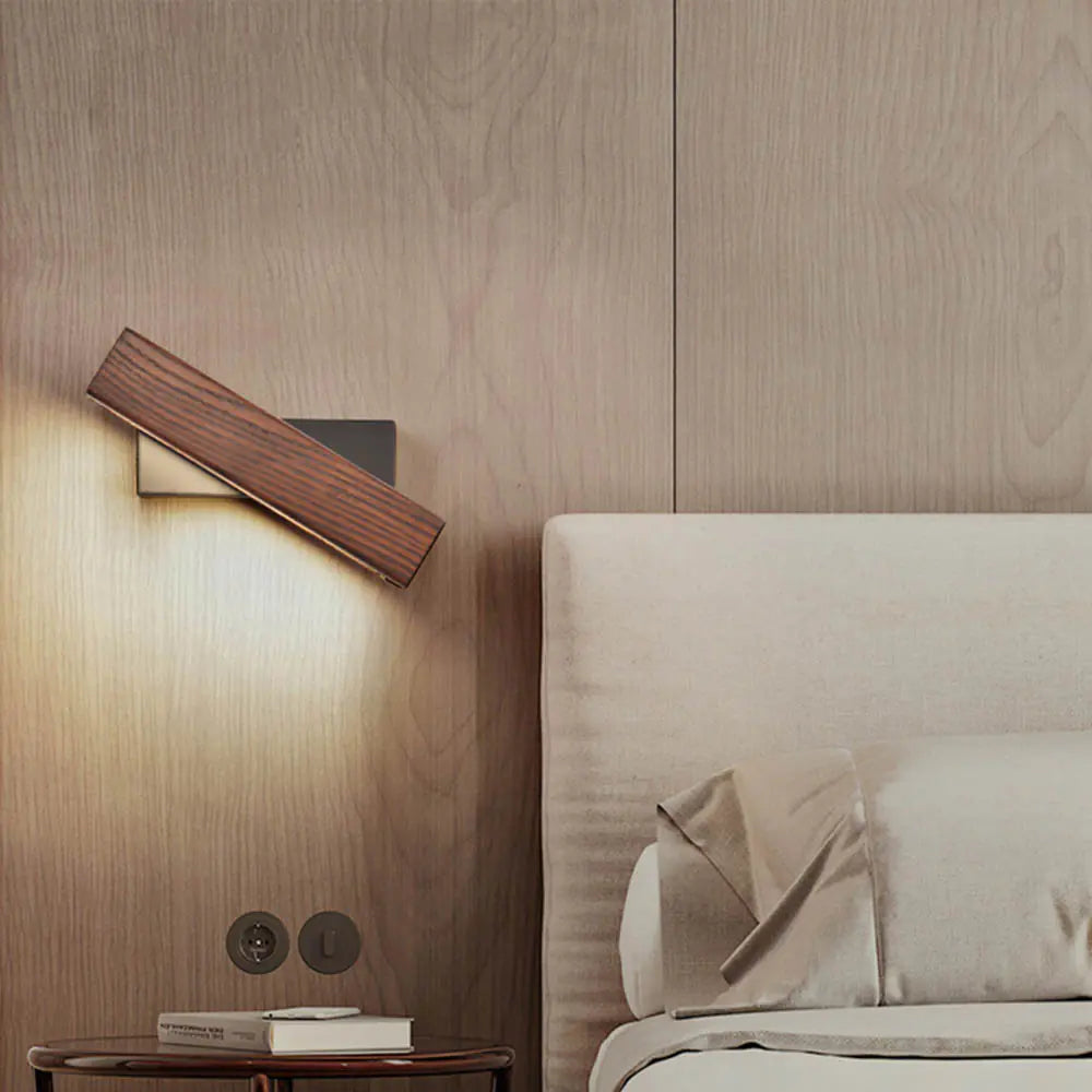 Rotatable Wooden LED Wall Light | Modern Minimalist Bedroom Lamp | Adjustable Wall Sconce