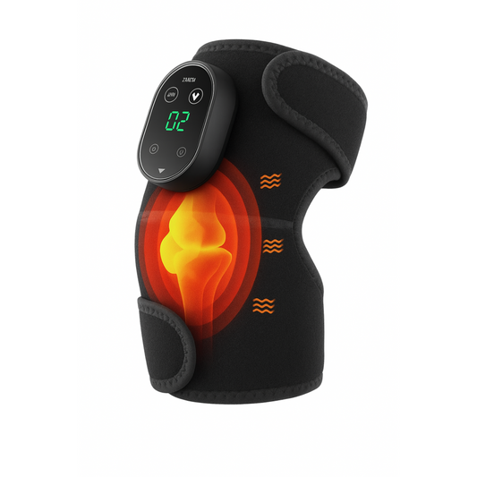 Black knee brace with digital display on a white background