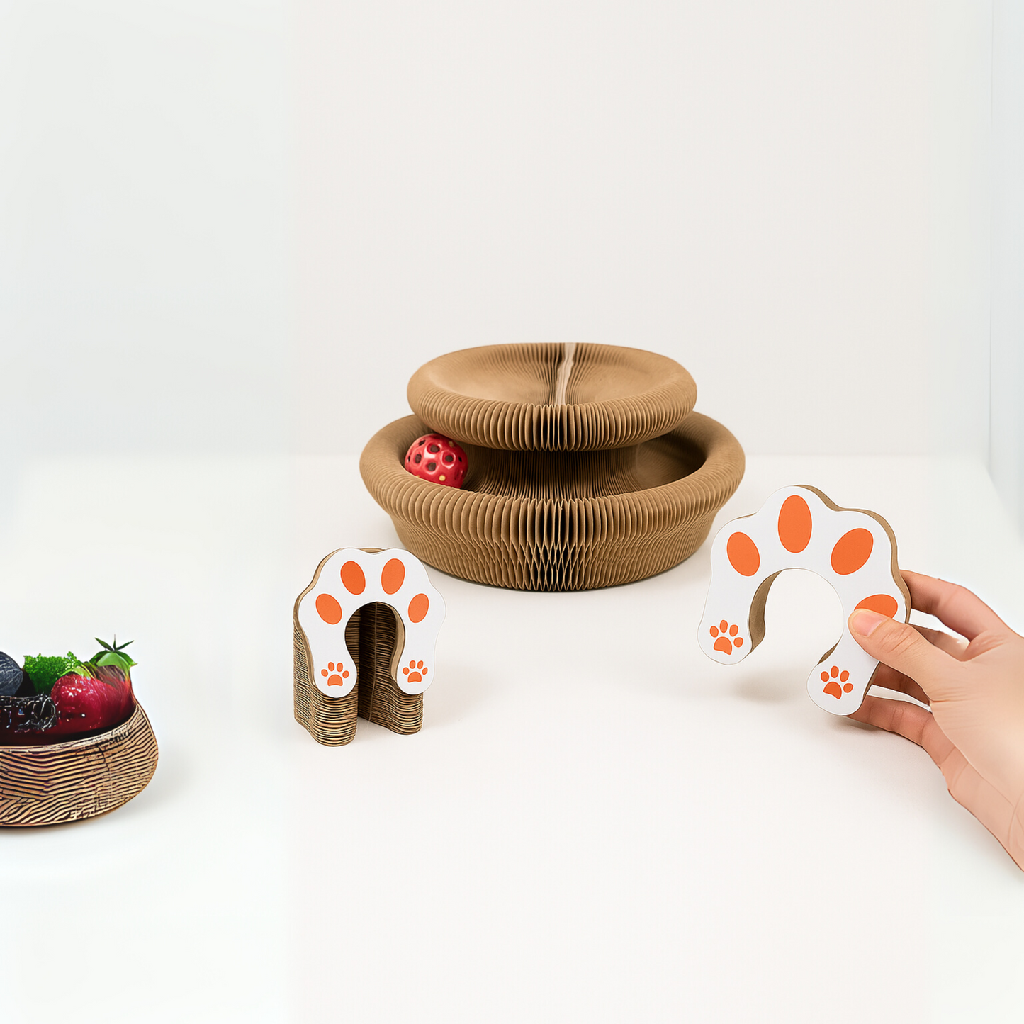 Cat Scratcher Board with Ball | Reversible Scratch Pad | Interactive Furniture Safe Cat Toy