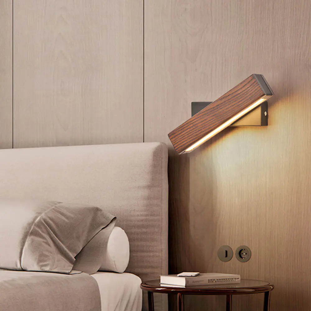 Rotatable Wooden LED Wall Light | Modern Minimalist Bedroom Lamp | Adjustable Wall Sconce