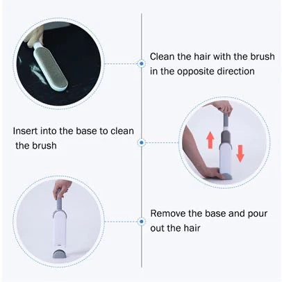 Instructions for cleaning a hair removal brush with images and text.