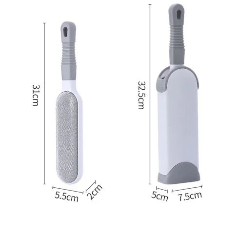 Two grooming brushes with dimensions labeled on a white background