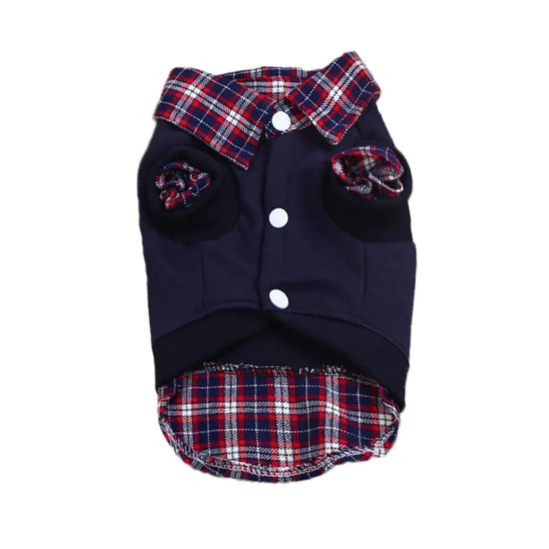 Dog coat with plaid collar and hem on a white background