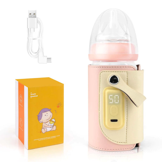 Portable Travel Baby Bottle Warmer | Fast Heating with Temperature Display | Pink Baby Bottle Heater